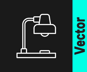 White line Table lamp icon isolated on black background. Vector