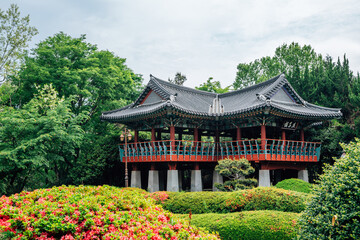 Jukdobong Park Korean traditional pavilion in Suncheon, Korea (Translation is Yeonjaru)