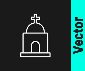 White line Old crypt icon isolated on black background. Cemetery symbol. Ossuary or crypt for burial of deceased. Vector