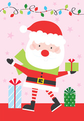 santa christmas greeting card on pink color background