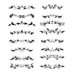 Floral decorative design element collection vintage style. Dividers set isolated on white. Traced by hand from own sketch.