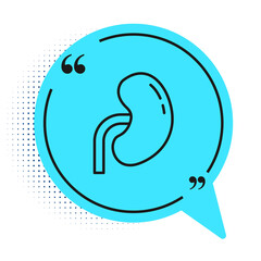Black line Human kidney icon isolated on white background. Blue speech bubble symbol. Vector