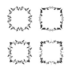 Hand drawn black vintage frame set. Vintage style floral empty frame. Template for wedding, greeting, invitation, romantic card. Creative vintage frame for advertising, scrapbook, announcement