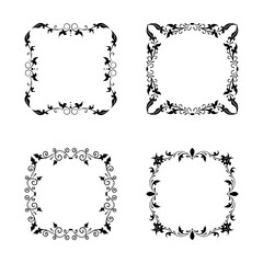 Obraz premium Hand drawn black vintage frame set. Vintage style floral empty frame. Template for wedding, greeting, invitation, romantic card. Creative vintage frame for advertising, scrapbook, announcement