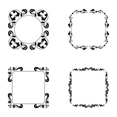 Hand drawn black vintage frame set. Vintage style floral empty frame. Template for wedding, greeting, invitation, romantic card. Creative vintage frame for advertising, scrapbook, announcement