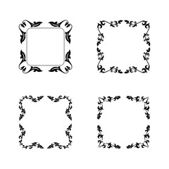 Hand drawn black vintage frame set. Vintage style floral empty frame. Template for wedding, greeting, invitation, romantic card. Creative vintage frame for advertising, scrapbook, announcement