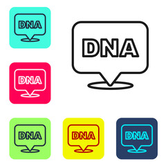 Black line DNA symbol icon isolated on white background. Set icons in color square buttons. Vector