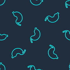 Green line Human stomach icon isolated seamless pattern on blue background. Vector