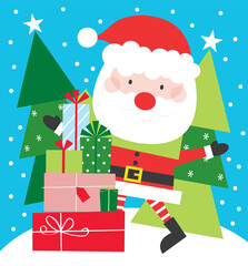 christmas gift with santa greeting card design