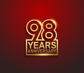 98 years golden anniversary line style isolated on red background can be use for template, greeting card and company celebration event