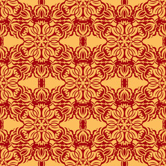 Chinese seamless pattern with ornament with red and gold color. Good for backgrounds, prints, apparel and textiles. Vector illustration.
