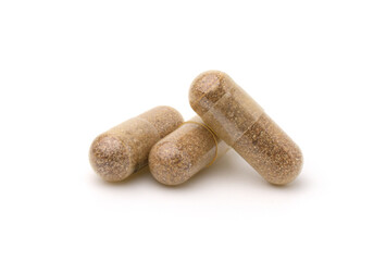 Close up,Andrographis extract capsules (Herbal capsules) or herbal isolated on white background.