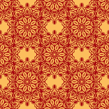 Chinese seamless pattern with ornament with red and gold color. Good for clothing and textiles. Vector illustration.