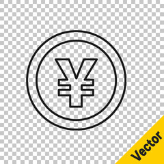 Black line Chinese Yuan currency symbol icon isolated on transparent background. Coin money. Banking currency sign. Cash symbol. Vector