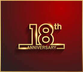 18 anniversary line style golden color for celebration on red background can be use for template, greeting card and celebration event
