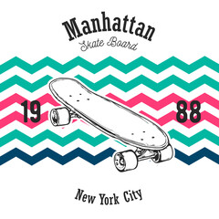 Retro skateboarding design emblem with the text