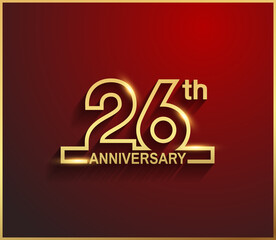 26 anniversary line style golden color for celebration on red background can be use for template, greeting card and celebration event