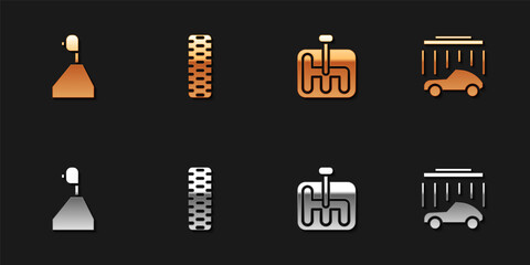Set Gear shifter, Car tire wheel, and wash icon. Vector