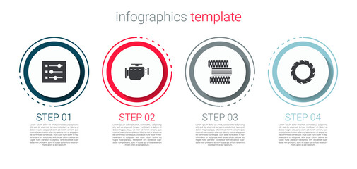 Set Car settings, Check engine, tire wheel and . Business infographic template. Vector