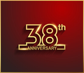 38 anniversary line style golden color for celebration on red background can be use for template, greeting card and celebration event