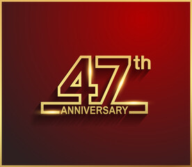 47 anniversary line style golden color for celebration on red background can be use for template, greeting card and celebration event