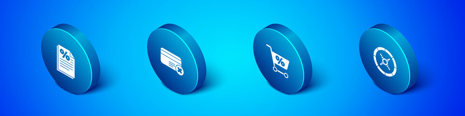 Set Isometric Finance document, Shopping cart, Safe and Credit card remove icon. Vector