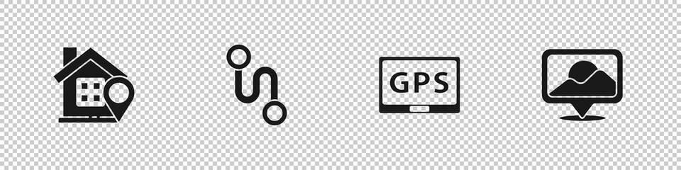 Set Location with house, Route location, Gps device map and icon. Vector