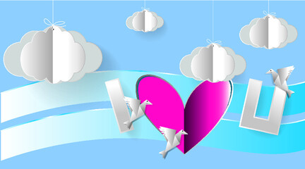 Paper art with hearts on Valentine's Day.