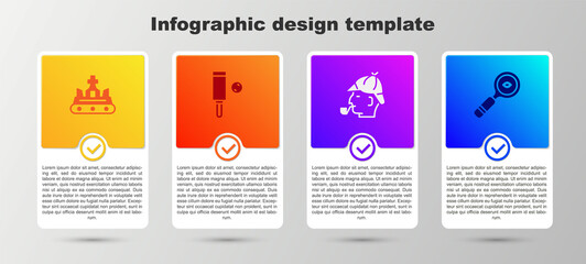 Set British crown, Wood cricket bat and ball, Sherlock Holmes and Magnifying glass. Business infographic template. Vector
