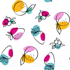 Color Fruit Vector White Seamless Pattern.