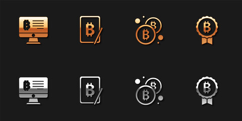 Set Mining bitcoin from monitor, tablet, Bitcoin and icon. Vector