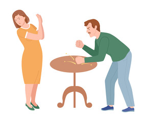Conflicting Parents Arguing with Each Other Scolding and Shouting at Each Other Vector Illustration