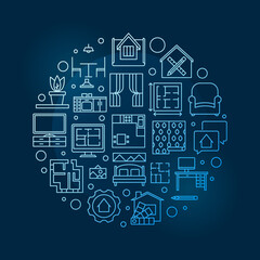 Home Interior Design vector round linear colored banner