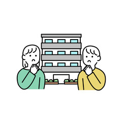 マンションと悩む人イラスト素材