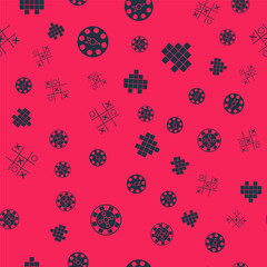 Set Casino roulette wheel, Twister game, Tic tac toe and Pixel hearts for on seamless pattern. Vector