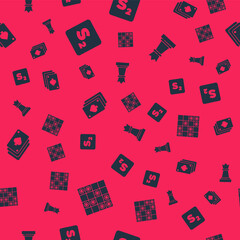 Set Board game of checkers, Bingo, Playing cards and Chess on seamless pattern. Vector