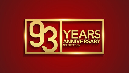 93 years anniversary logotype with golden color in square can be use for company celebration event