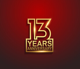 13 years golden anniversary line style isolated on red background can be use for template, greeting card and celebration event