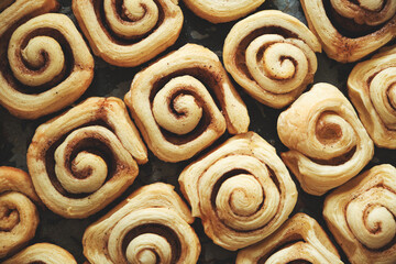 Cinnamon rolls, homemade cakes straight from oven.