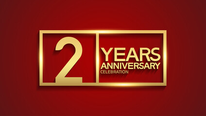 2 years anniversary logotype with golden color in square can be use for company celebration event