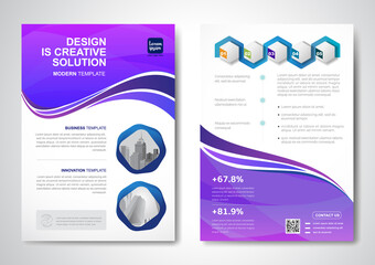 Template vector design for Brochure, AnnualReport, Magazine, Poster, Corporate Presentation, Portfolio, Flyer, infographic, layout modern with blue color size A4, Front and back, Easy to use and edit.