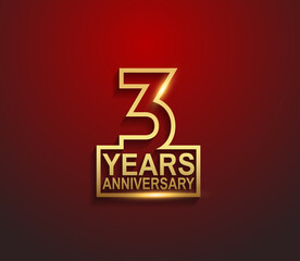 3 years golden anniversary line style isolated on red background can be use for template, greeting card and celebration event