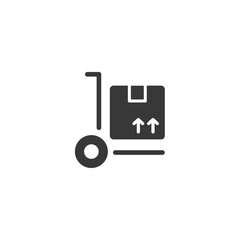 Delivery handcart. Shipping cart with box. Isolated icon. Commerce glyph vector illustration