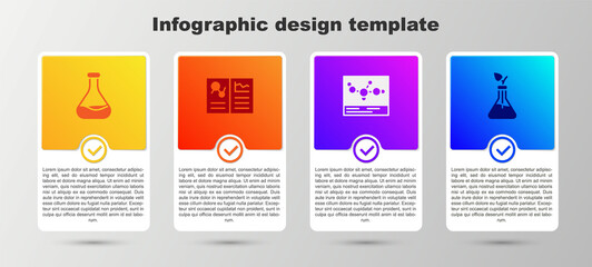 Set Test tube and flask, Clinical record, Chemical formula and Plant breeding. Business infographic template. Vector