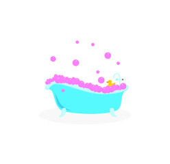 Naklejka premium bath on white background with pink soap bubbles