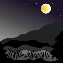 Obraz premium Night landscape in the mountains and creeping fog.