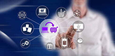 Man touching an e-commerce concept