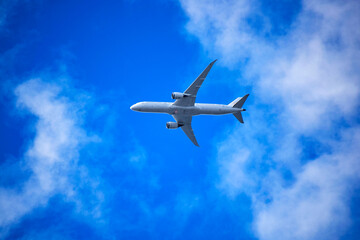 Fototapeta na wymiar 青空を飛ぶ旅客機