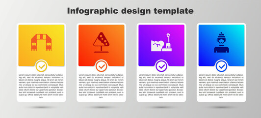 Set Winter scarf, Road sign avalanches, Shovel snowdrift and athlete. Business infographic template. Vector