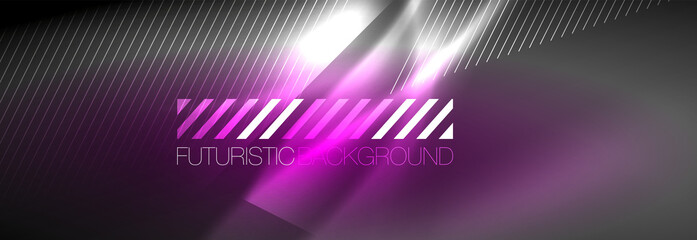 Neon glowing lines, magic energy and light motion background. Vector wallpaper template